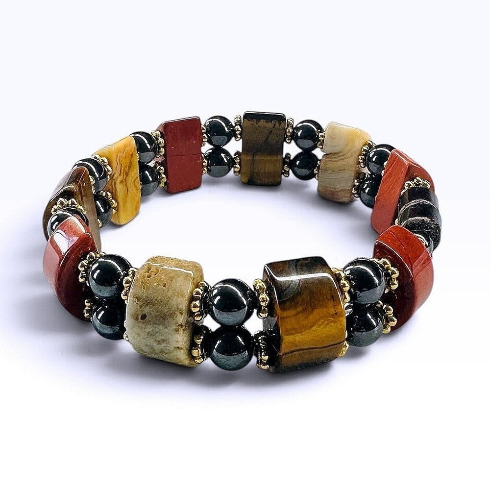 Magnetic Hematite Bracelet Tiger Eye Red Jasper Multi Stone Double Strand